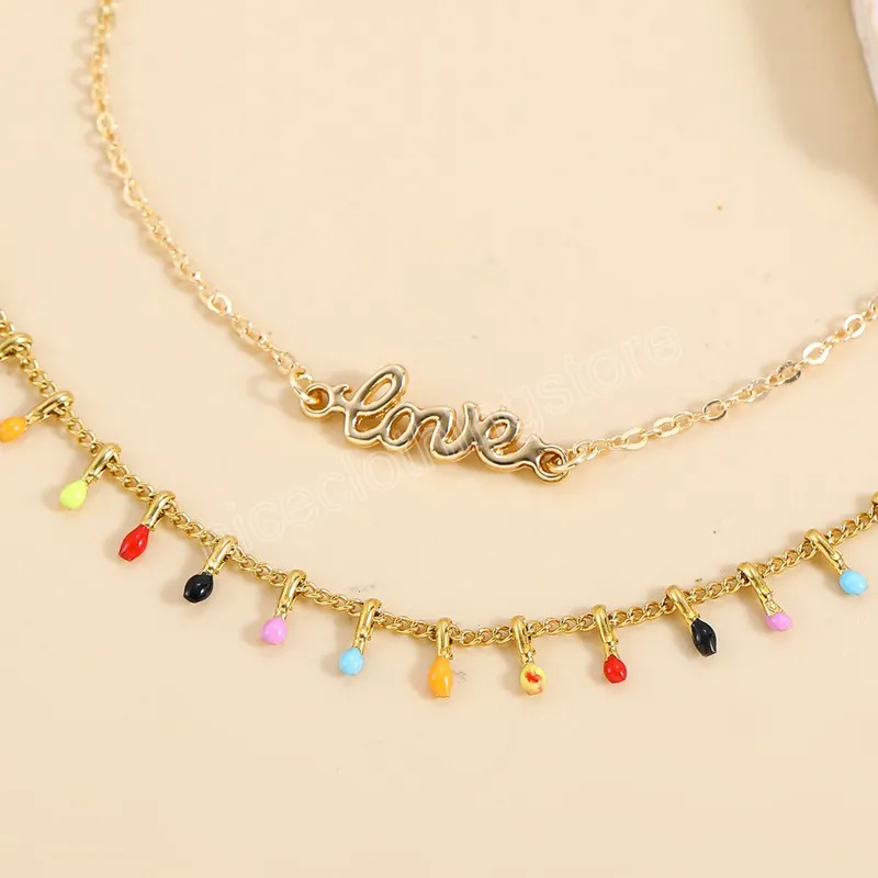 Bohème coloré perles chaîne cheville couleur or lettre amour pendentif bracelets de cheville pour femmes été Bracelet pied jambe bijoux