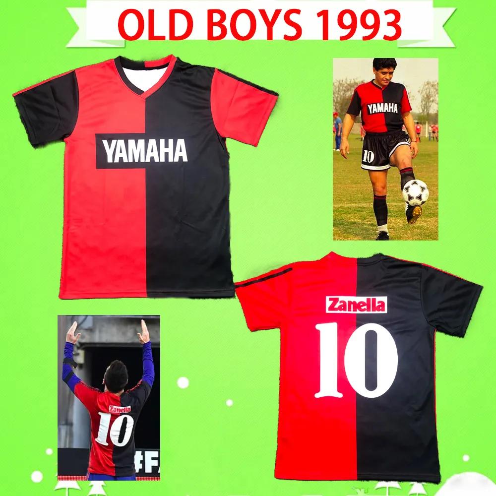 #10 MARADONA 1993 NEWELLS OLD BOYS RETRO SOCCER JERSEY 빈티지 축구 셔츠 MENS 기념 Camiseta de futbol 클래식 Maillot de foot 홈 빨간색과 검은색