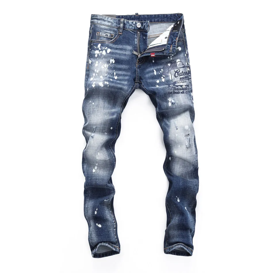 DSQ Slim Blue Men's Jeans Cool Guy Jeans Hole Classic Hip Hop Rock Moto Casual Design Distressed Denim DSQ2 Jeans 404