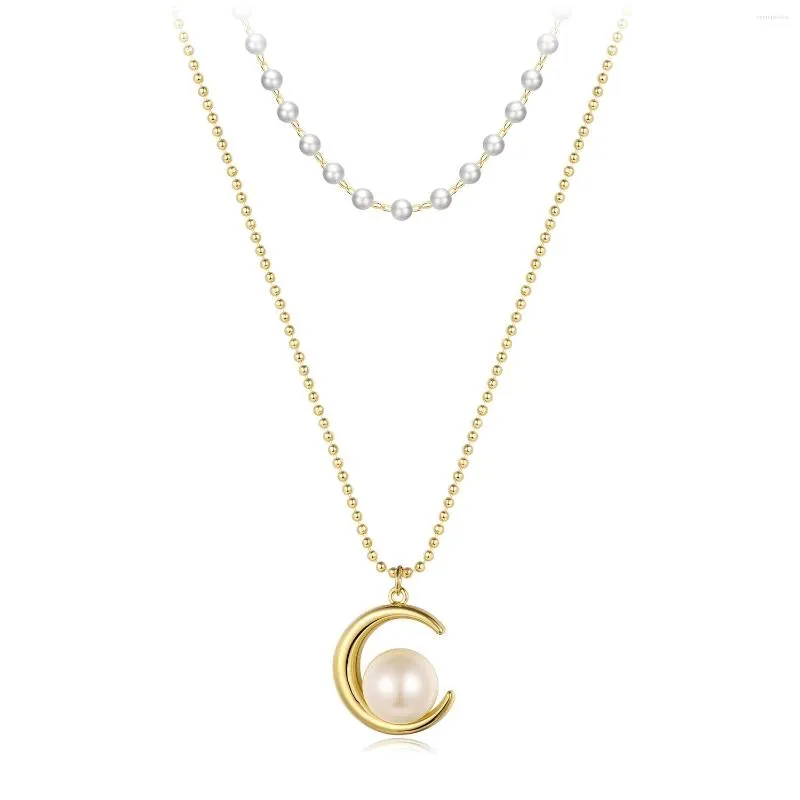 Colares pendentes Copper Moon Pearl para mulheres Link Chain Charkle Colares Fashion Party Jewelry Collares de Moda 2023