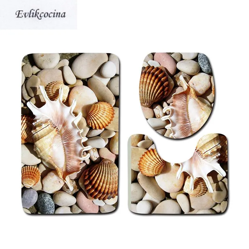 Mats Free Shipping 3 pcs Shells Ocean Bath Mats Anti Slip Bathroom Mat Set Tapete Banheiro Washable Bathroom Toilet Rug Alfombra Bano