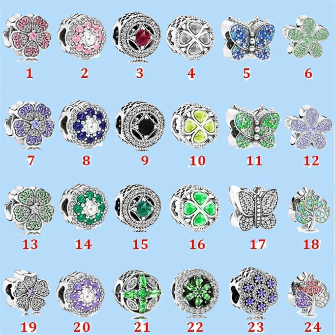 Perles en argent 925 breloques fit pandora breloque papillon vert croix perle amour coeur bleu Crysta