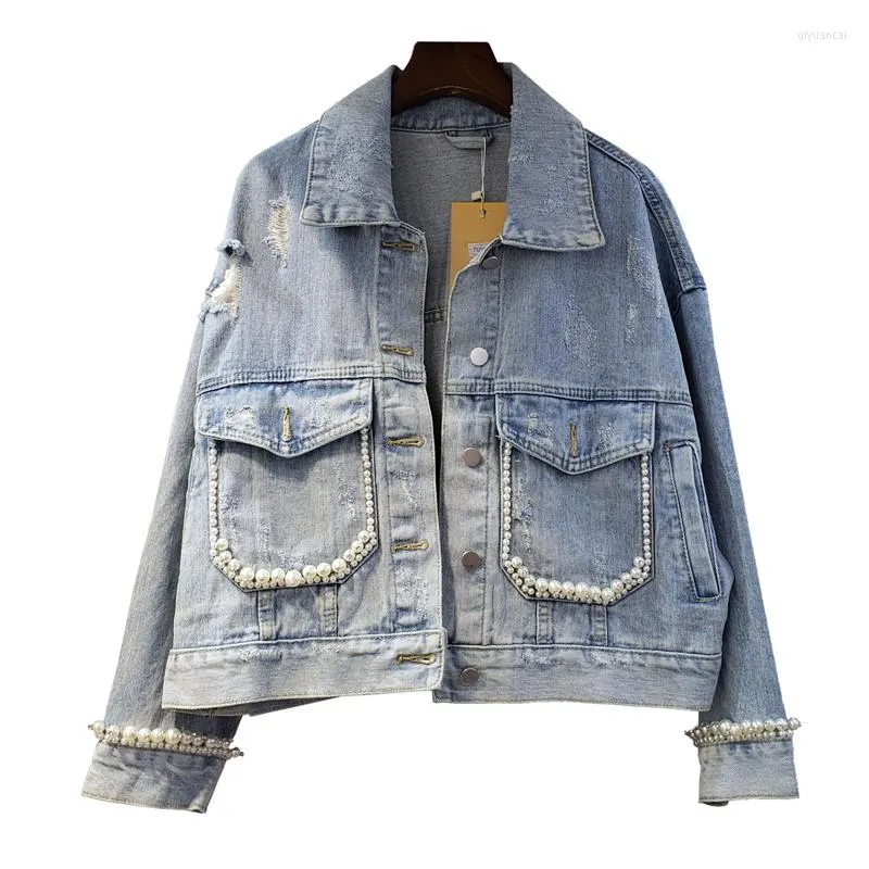 Vestes pour femmes européen printemps été lâche rétro mince sauvage industrie lourde perlée Denim manteaux femmes mode Streetwear 2023