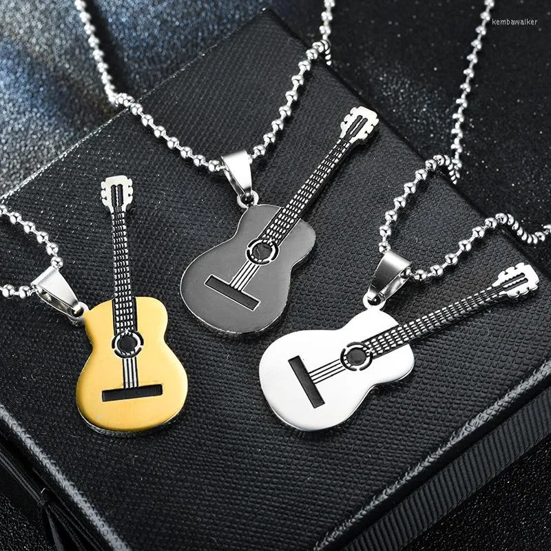 Pendentif Colliers Hommes En Acier Inoxydable Guitare Collier Exquis Mode Rock Instrument De Musique Bijoux Hip-Hop Street Style