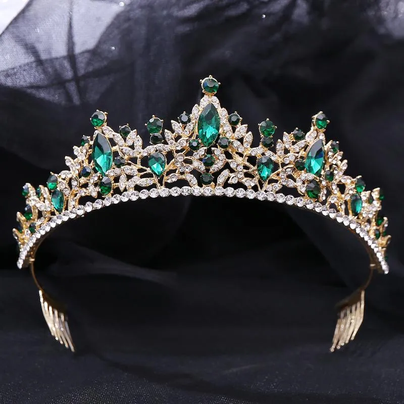 Barrettes à cheveux Barrettes Baroque Vert Cristal Diadèmes De Mariée Couronne Avec Peignes Strass Pageant Diadema Princesse Coiffes De Mariage Accessori