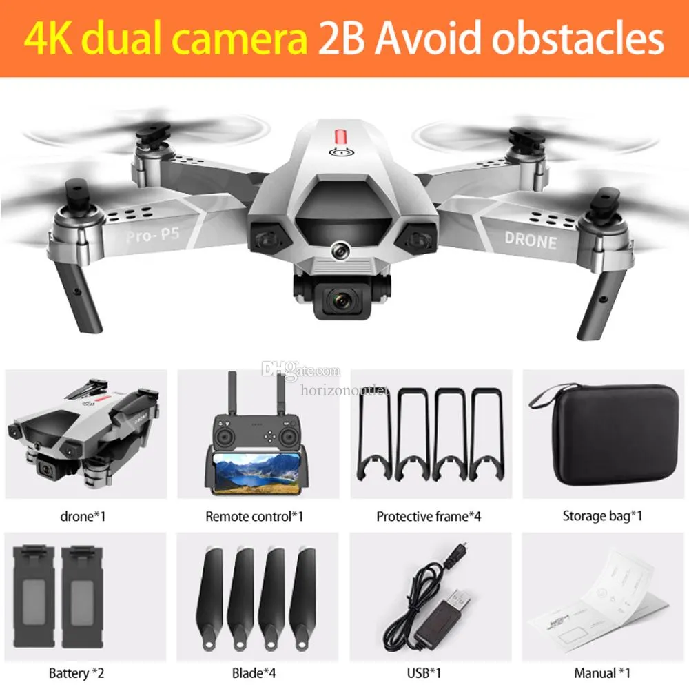 P5 Drone 4K Aircraft Dual Camera Professional Aerial Photography Infrared Obstacle Avoidance Quadcopter RC Helicopter Fly Toys Pro-P5