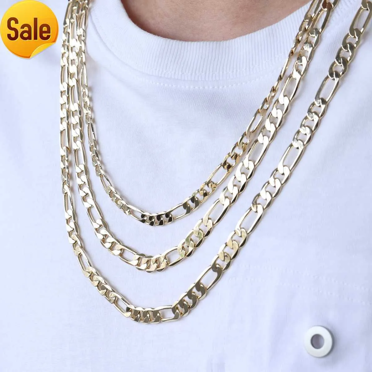 Vendita calda catena Figaro in oro 18 carati di alta qualità Catena spessa italiana 3mm 4mm 5mm 8mm Collana rap hip hop all'ingrosso