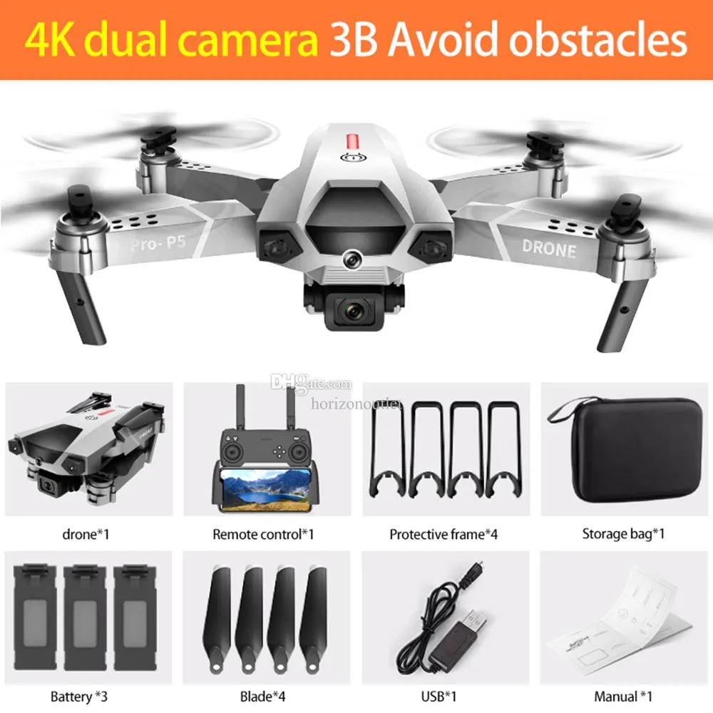 P5 Drone 4K Aircraft Dual Camera Professional Aerial Photography Infrared Obstacle Avoidance Quadcopter RC Helicopter Fly Toys Pro-P5