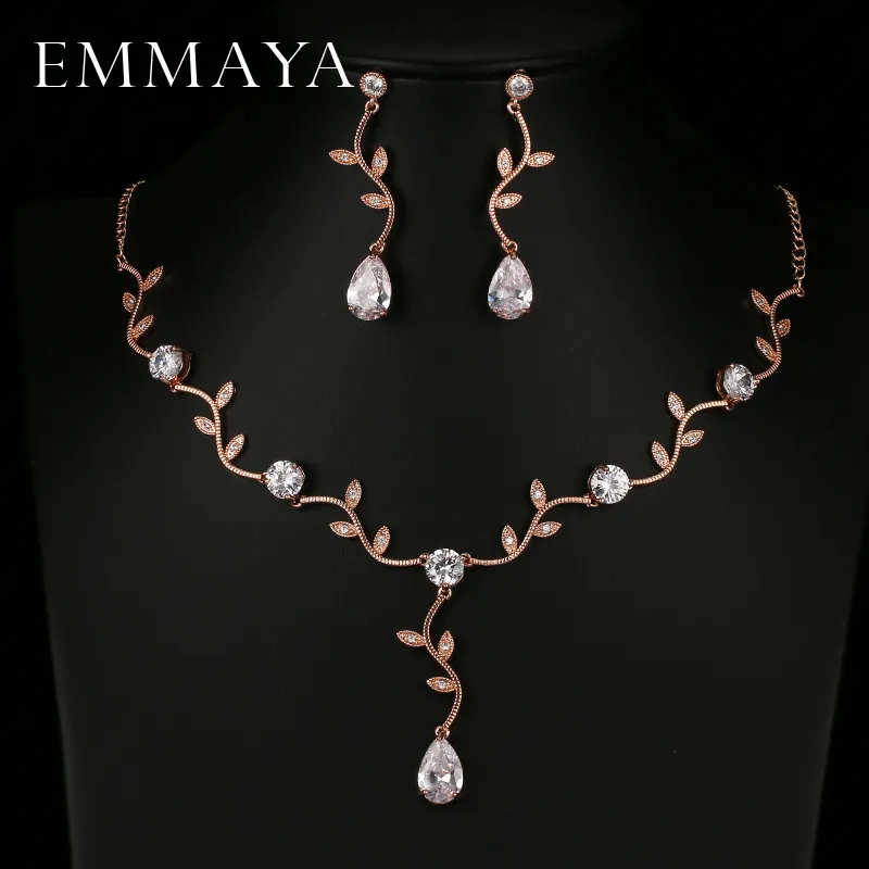 Подвесные ожерелья Emmaya Rose Gold Color Cirstal Кристаллические свадебные украшения наборы листьев колье колье колье для женщин свадебное орнамент для женщин 230506