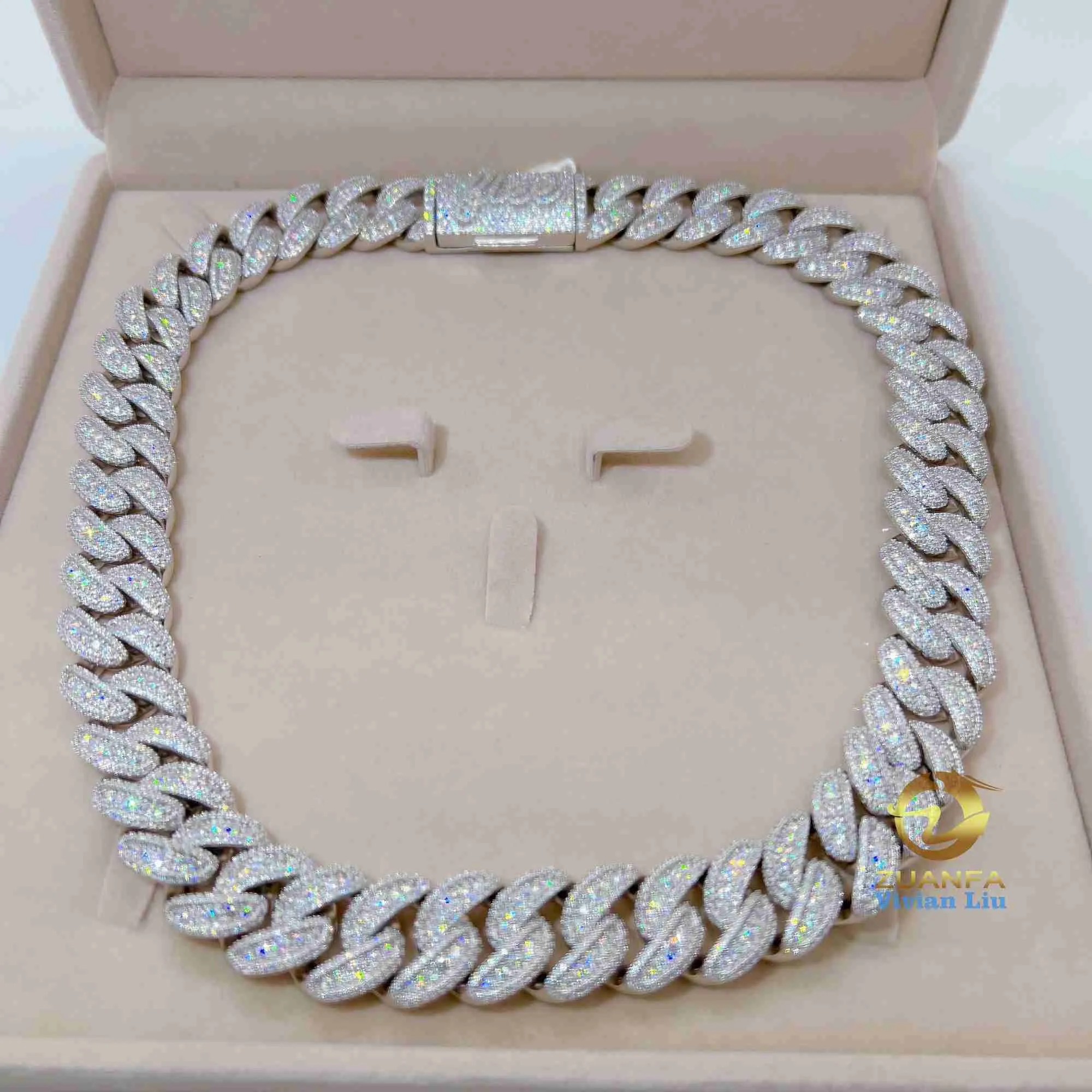 قلادة مصممة مويسانيت قلادة 16 مم VVS Moissanie المثلج قلادة الذهب الماسي 925 Sterling Silver Men Necklace Miami Cuban Rink