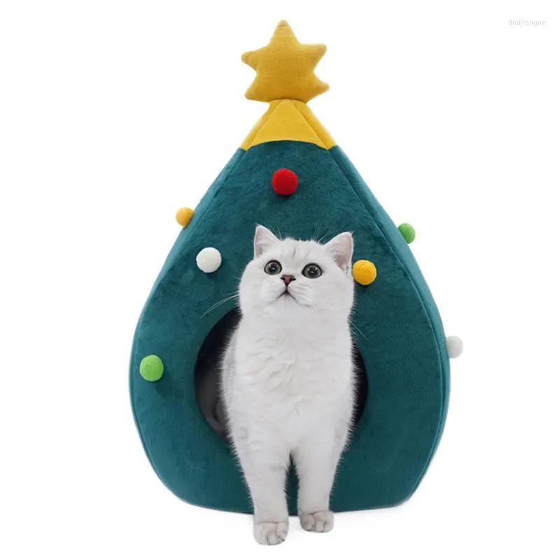 猫のベッドペットベッドクリスマス快適な木冬暖かいペットネストハウスマット猫のためのネズミ犬犬小屋の家