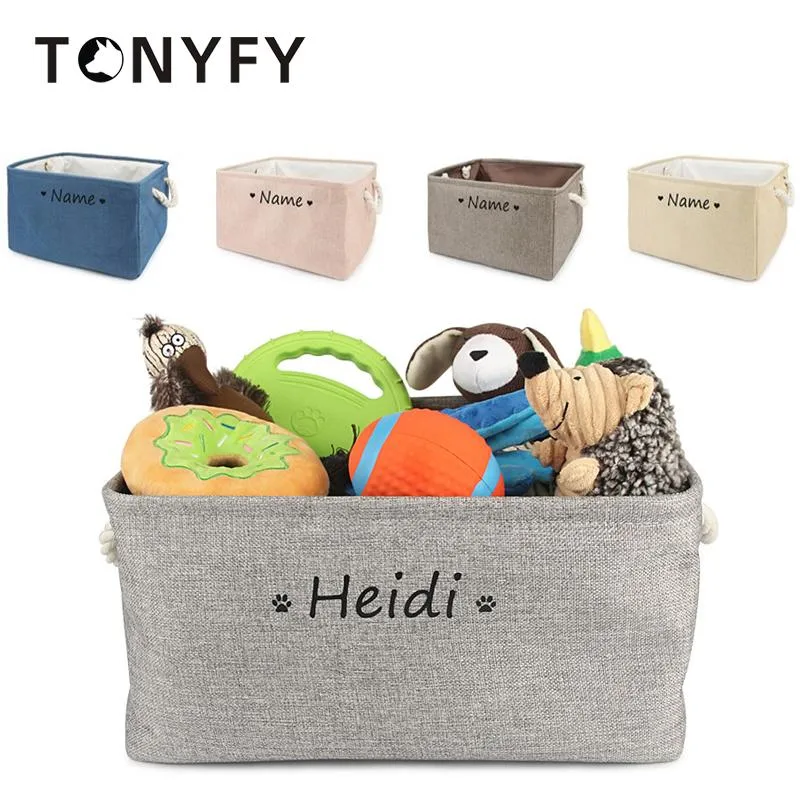 Jouets personnalisés pour chiens, bacs de rangement pour jouets, nom personnalisé, accessoires pliables pour chiens, vêtements, jouets, panier de rangement, boîte de rangement pour animaux de compagnie