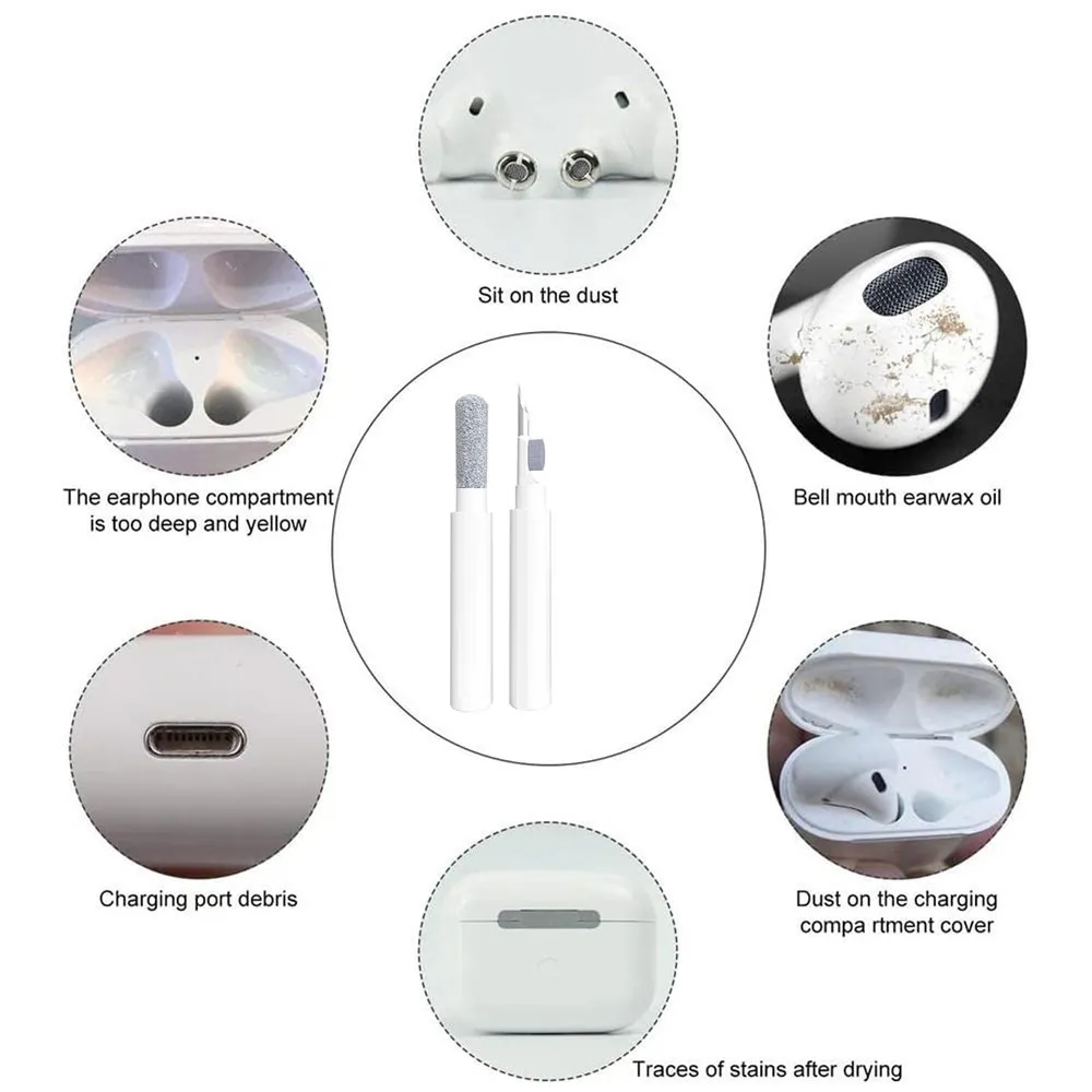 Earphone Cleaner Kit Bluetooth Earphones Cleaning Pen Wireless Headset Earbud Cleaning Borste för AirPods Pro 1 2 Earbuds Case Clean Tools