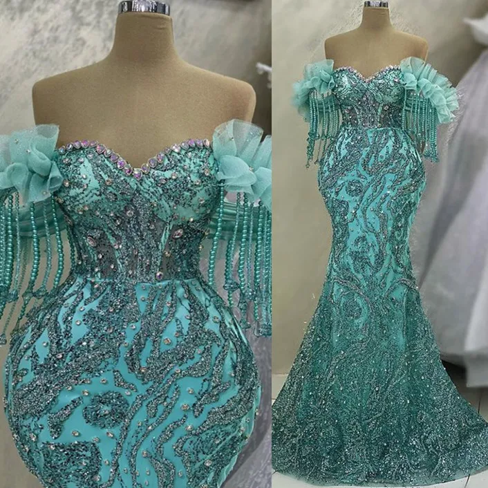 Luxurious Mermaid Sexy Evening Dresses Lace Beaded Prom Dresses Vintage Formal Party Second Reception Gowns,BL18611