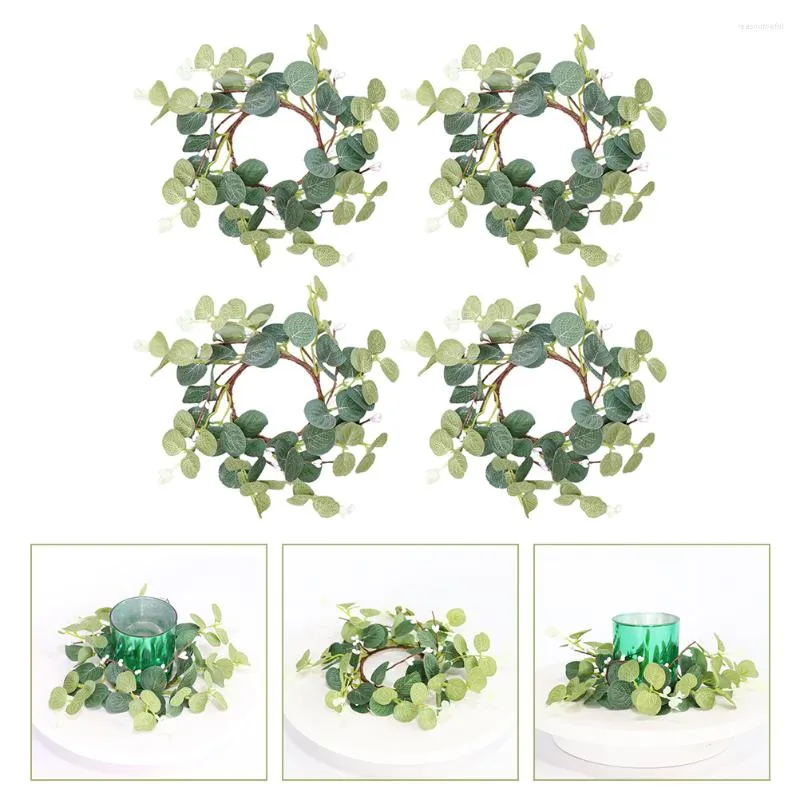 Fleurs décoratives 4 pièces Mini printemps/été couronnes de couronnes pour porte d'entrée à l'extérieur de la verdure Eucalyptus