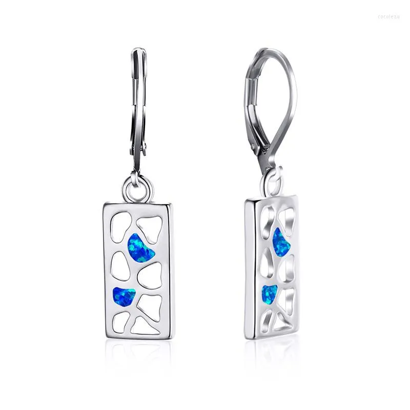 Boucles d'oreilles créoles blanc bleu opale pierre géométrique Vintage creux carré à la mode or argent couleur mariage pour les femmes