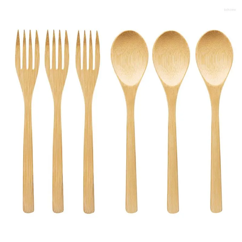 Flatware Sets 6/12/24/36 Pcs/ Pack Bamboo Wood Cutlery Set Spoon Knifes Forks Reusable Natural Eco-Friendly Zero Waste