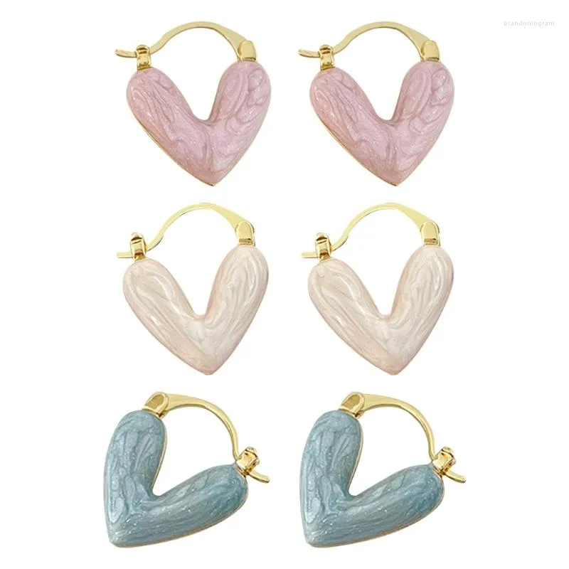 Hoop örhängen Vintage Oil Droping Heart Earring for Women Girl Trend Jewelry Dropship