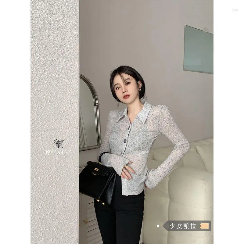 Women's Polos Spice Girl Early Autumn Thin Knitted Sunscreen Cardigan Coat Female 2023 Slim Grey Long-sleeved Top