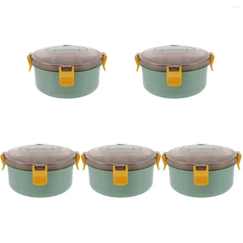 Conjuntos de utensílios de jantar 5 Pacote de lancheira redonda para lanche para recipientes de preparação de refeição de aço inoxidável Bento Reutil