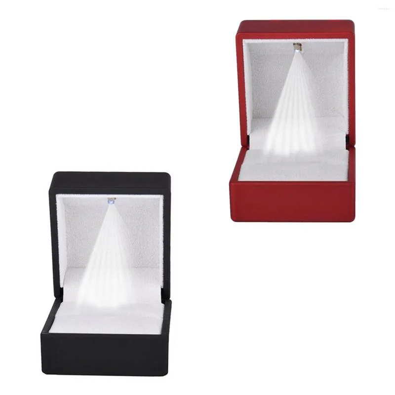 Jewelry Pouches Rings Display Box Storage Soft Velvet Tray Case Holder Stand Show Organiser LED Light Ring Red