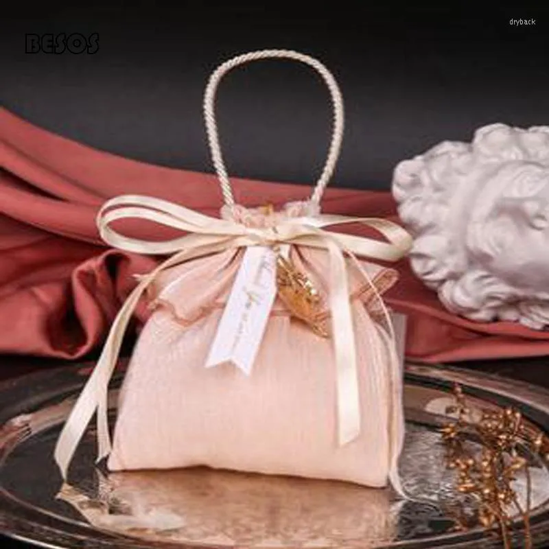 Confezione regalo Sacchetto di stoffa creativo Iridescenza Argento Seta Legatura Nastro Foglia Festa di nozze Caramelle Gioielli Ricezione B054D