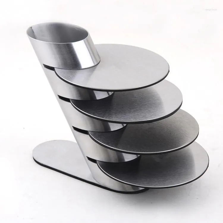 Table Mats 1SET Stainless Steel Coffee Cup Coasters Pad Holder Pot Bowls Round Insulated Heat Mat With Rack KJ 3010