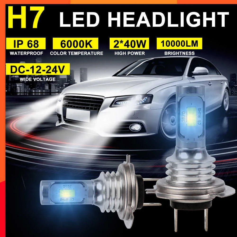 H7 LED Car Headlight Bulbs 80W 10000LM Super Bright 6000K White Canbus Error Free IP68 Waterproof 2024 Auto Accessories