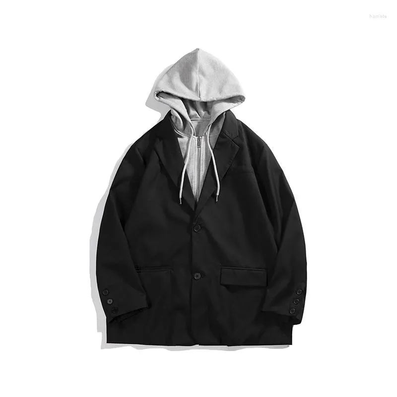 Erkekler Erkek Kadınlar Blazer Japonya Sokak Giyim Moda Vintage Gevşek Kazip Kapüşonlu Takım Ceket Erkek Şehir Cityboy Açık Hood Ceket