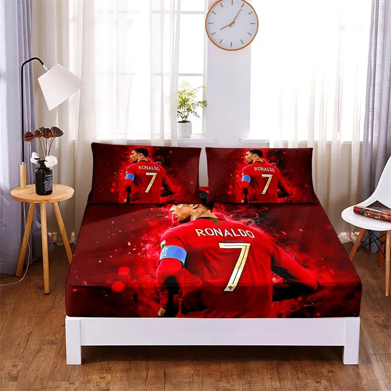 Set Football Star Bed Sheet Set 3pc Polyester Solid Fitted Sheet Mattress Cover Four Corners With Elastic Band Bedding set