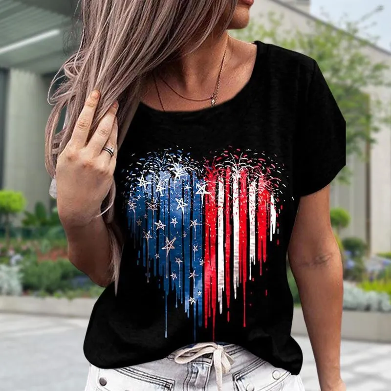 Koszulki damskie t-shirty Drukuj swobodny topy 4 lipca Koszulka z krótkim rękawem 2023 Streetwear Star Stripes Tee Female