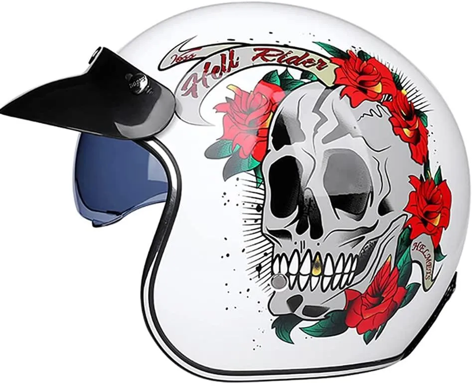 Caschi moto Casco retrò 3/4 Visiera aperta Visiera mezza moto Jet con visiera parasole per uomo Donna Adulto Approvato DOT