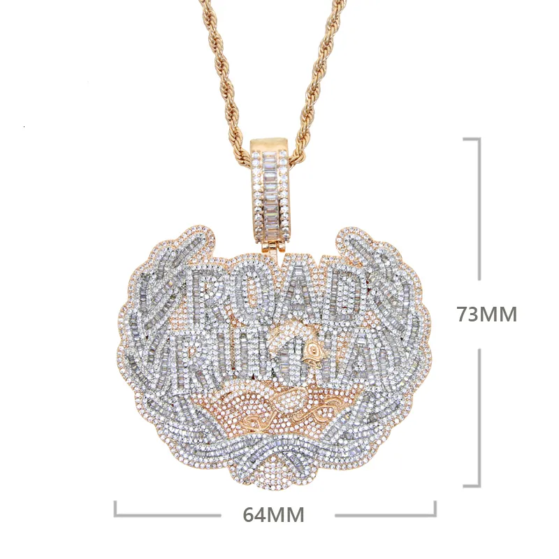 Necklaces Pendant Necklaces Iced Out Bling CZ Letter Road Runna Necklace Cubic Zirconia Two Tone Color Badge Charm Men Fashion Hip Hop Jewel