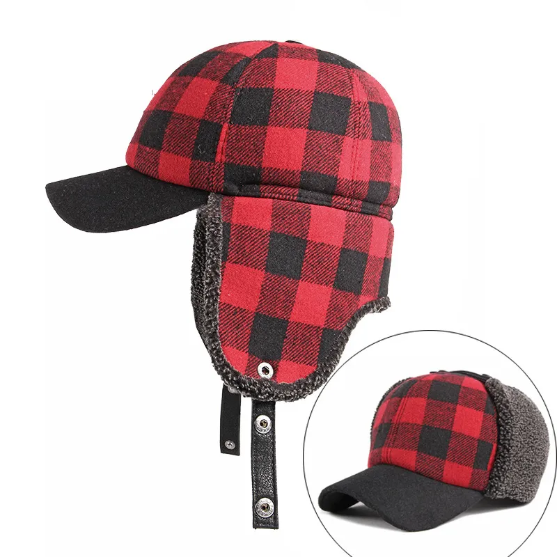 Berets hat dames herfst en winter buiten warme honkbal pet heren pluche dikke plaid oorbeveiliging katoenkapbieren