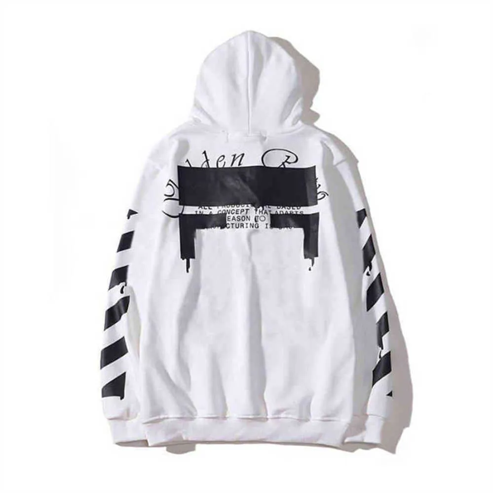 Off white basic style stripe pullover hoodie white hot sale