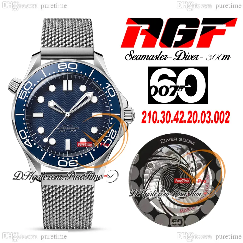 AGF Diver 300M 60e anniversaire A8806 Montre automatique pour hommes 42 lunette en céramique cadran texturé bleu Bracelet en maille Super Version édition Reloj Hombre Montre Puretime