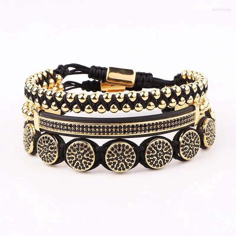 Strand Classic Design High Quality Luxury Stainless Steel Beads CZ Pave Charm Handmade Macrame Friendship Bracelet Set Men Jewelry Gift