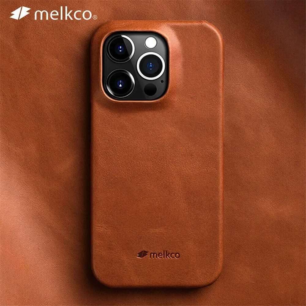 Original Melkco Echtlederhülle für iPhone 15 Pro Max 14Pro 14 Ölwachs Retro Business Rückseite