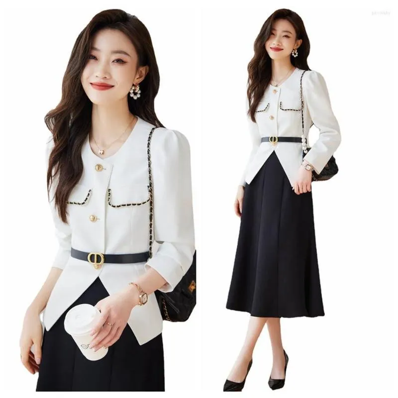 Two Piece Dress High Quality Korean Spring Pencil Skirt Blazer Sets Outfits Female Formal Business Womens Office Ladies Work Jacket 2-piece