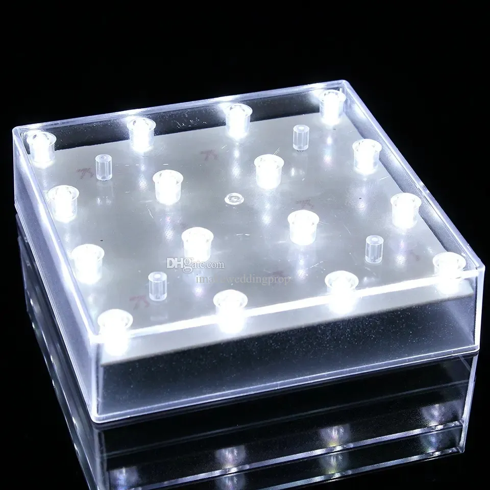 5-Zoll-LED-Basislicht in quadratischer Form für Vase / 16 LED-Weißlichtbasis für Hochzeitsmittelstück, Kristallanzeige-Lichtbasis imake882