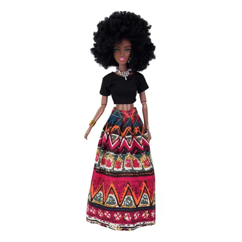 Nieuwste Afro -Amerikaans Girl Doll Toy Black Girl Doll Plastic Black Joint African Doll Black Leather Diy Children's Girl Game Express items Verjaardagscadeau