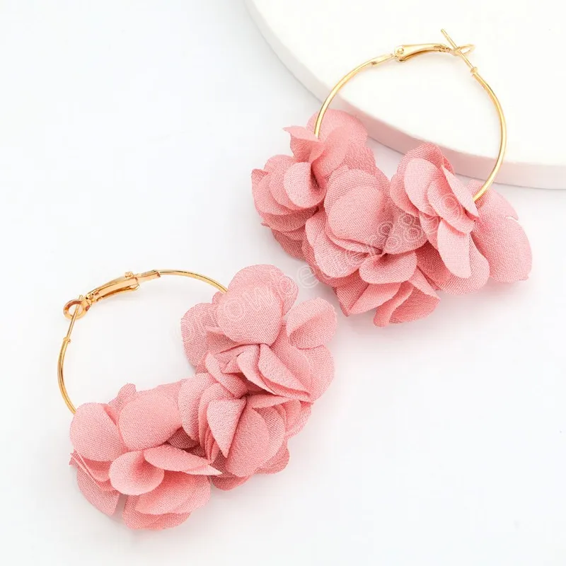 Mode nouveau métal tissu fleur pétale goutte boucles d'oreilles femmes Sexy élégant décontracté cerceau boucle d'oreille bijoux accessoires