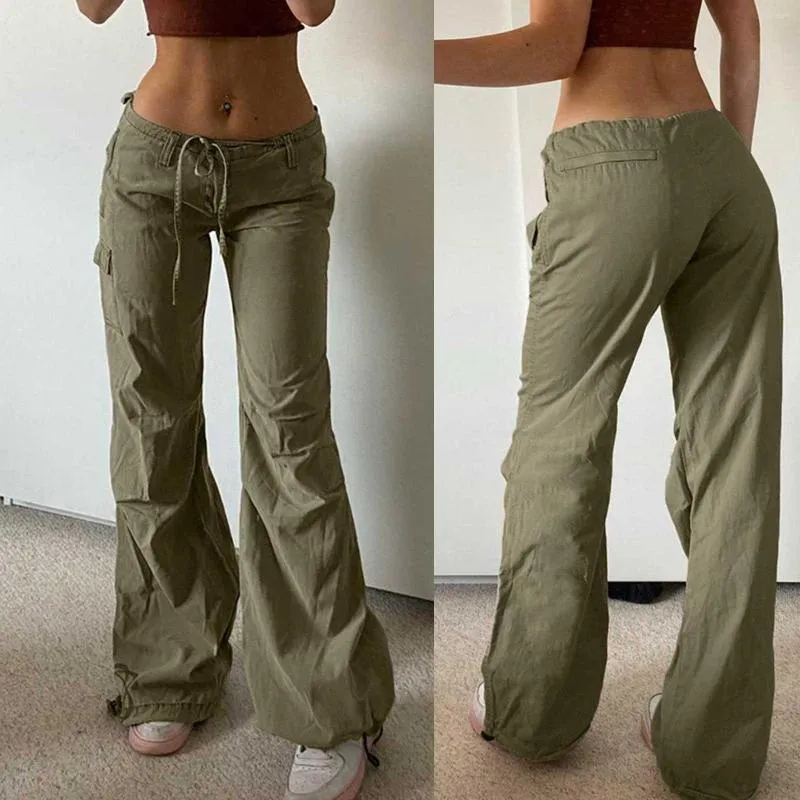 Pantalones de mujer Cordón Moda Deporte Cintura baja Casual Bolsillo Recto Trabajo Largo Señora Elegante Palazzo