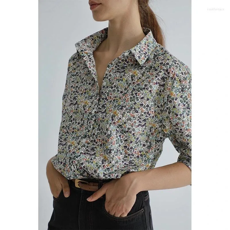 Chemisiers pour femmes 2023 printemps et été femmes Berry imprimé Silhouette haut compte pur coton col pointu chemise à manches longues