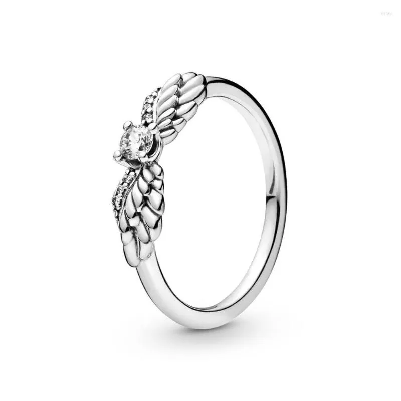 Cluster Rings Authentic 925 Sterling Silver Sparkling Angel Wing Fashion Ring For Women Gift DIY Jewelry