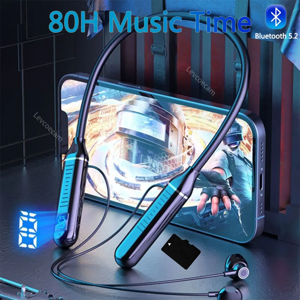 80H Music Time Endurance Auriculares Bluetooth Deporte Auriculares inalámbricos w Mic Bass Stereo Banda para el cuello Auriculares Auriculares