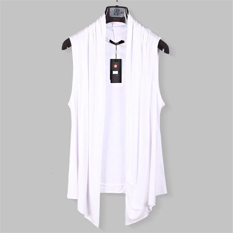 Mäns västar sommarmän svart vit grå färg ärmlös väst lång cardigan punk streetwear man mode cape koreansk vintage mantel 230506