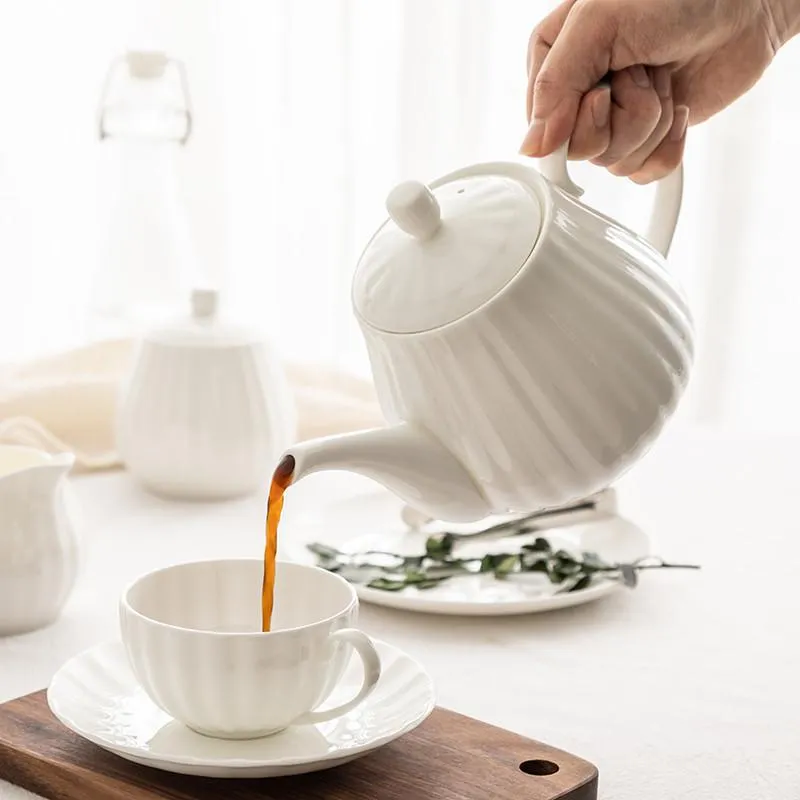 Outils créatifs ménage os chine cafetière bureau théière en céramique grande capacité théière avec filtre simple à la main bouilloire blanche