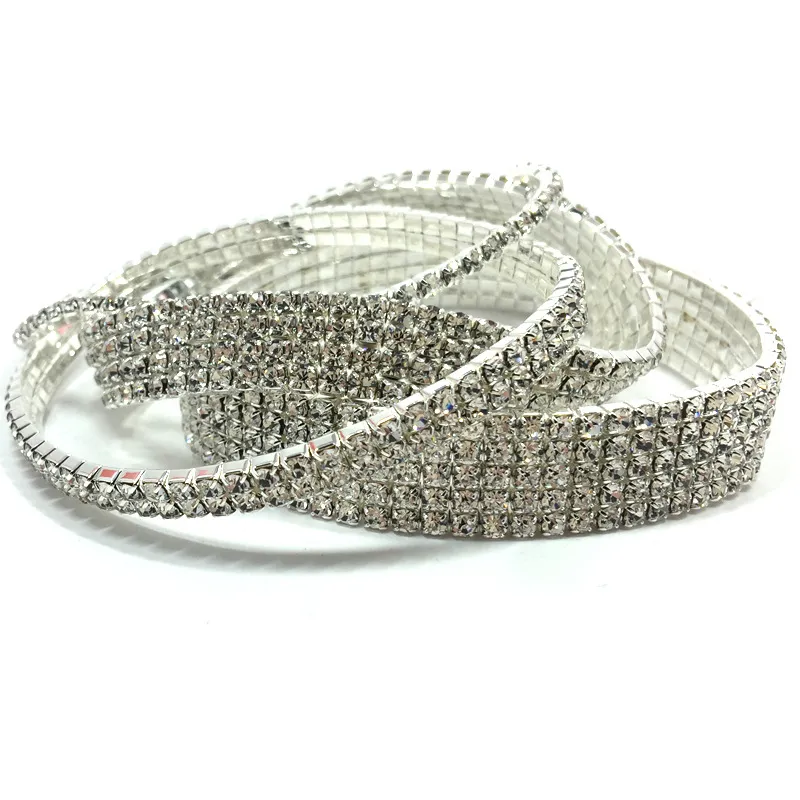 Sparkling Diamond Row Inlaid Elastic Crystal Anklet med flera lager tillgängliga i silver och guld