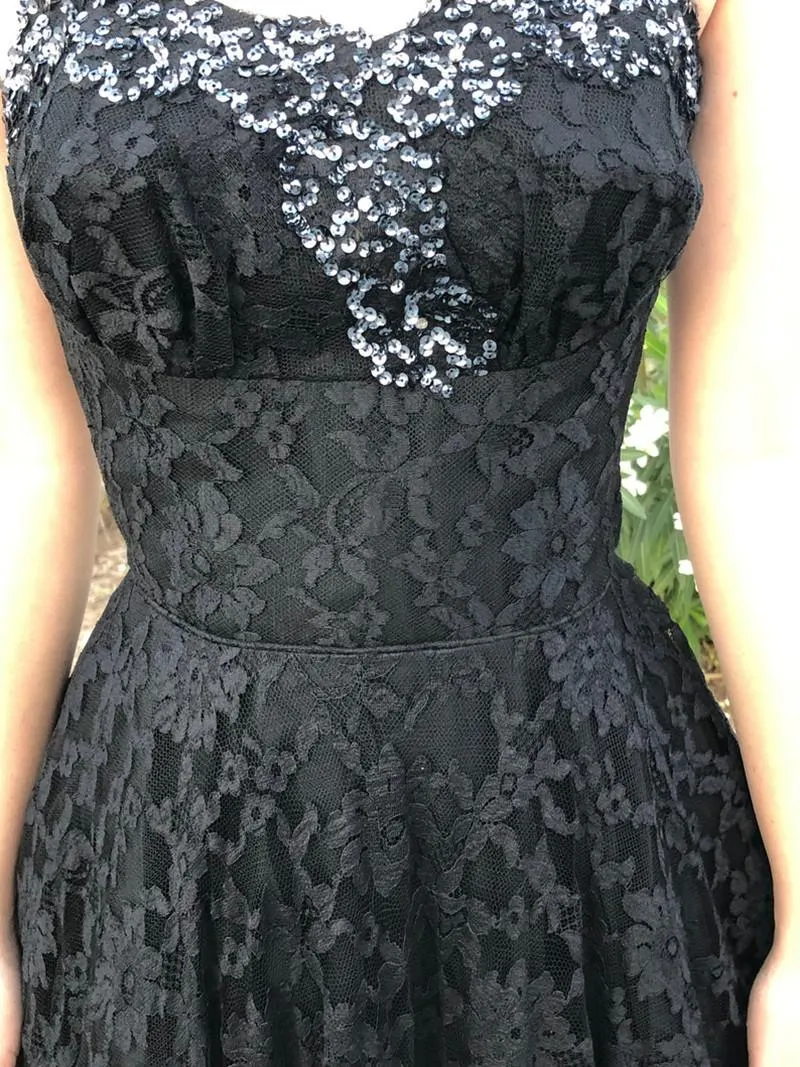 Handmade Black Lace Flare 50s Party Dress With Wide Shoulder Strap, Sequin Bust  Detail, And Formal Evening Gown For Prom And Evening Events From  Stylinghair, $160.02